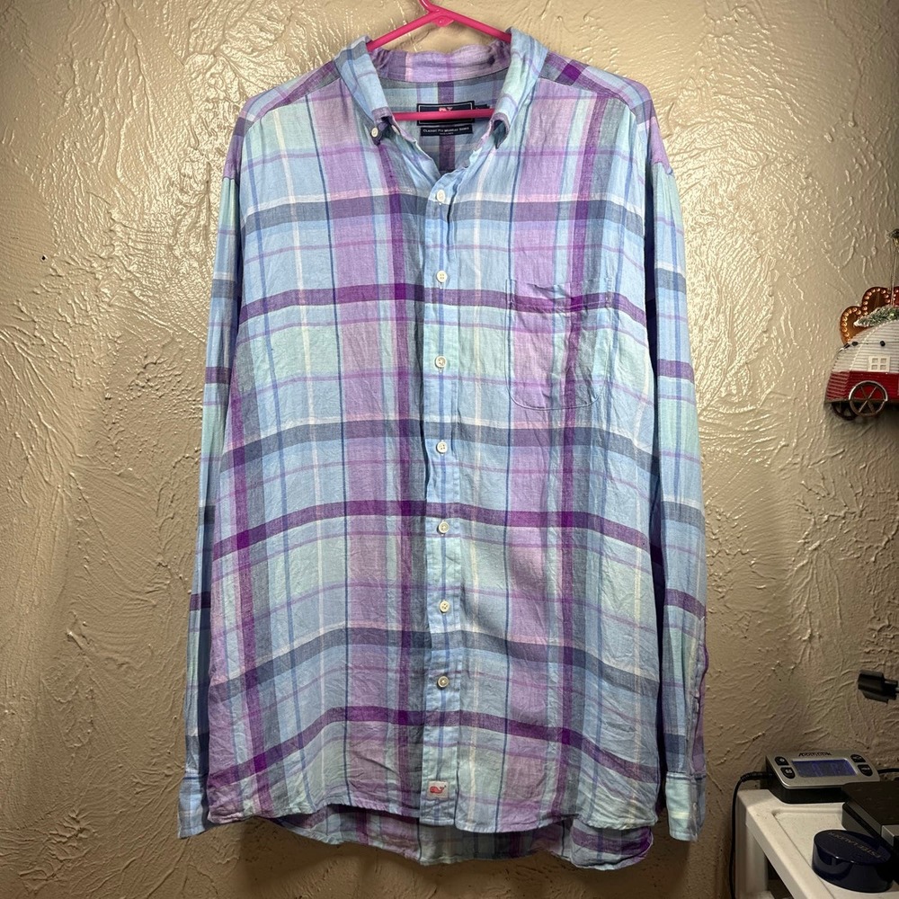 Vineyard Vines Classic Murray Linen Plaid Button Down Shirt Men's‎ size XL